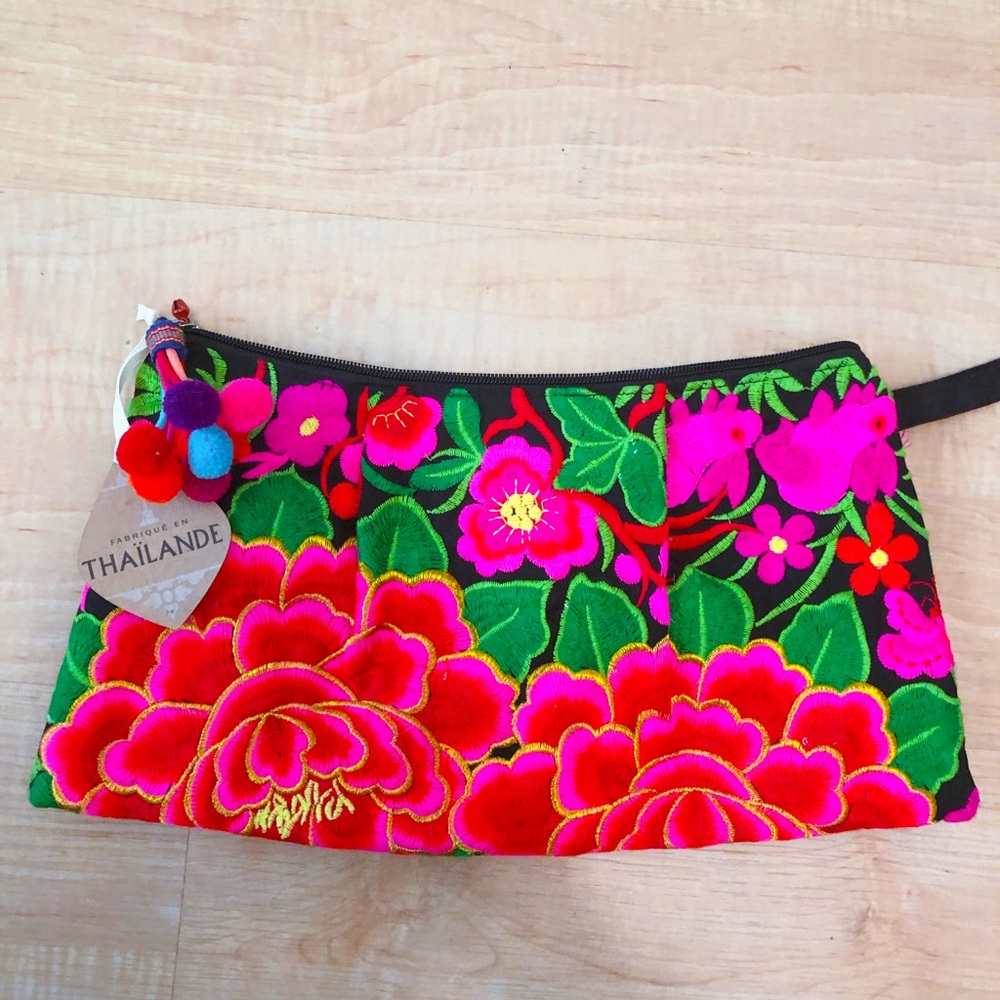 COPY - Thailand multicolored embroidered clutch/ wristlet